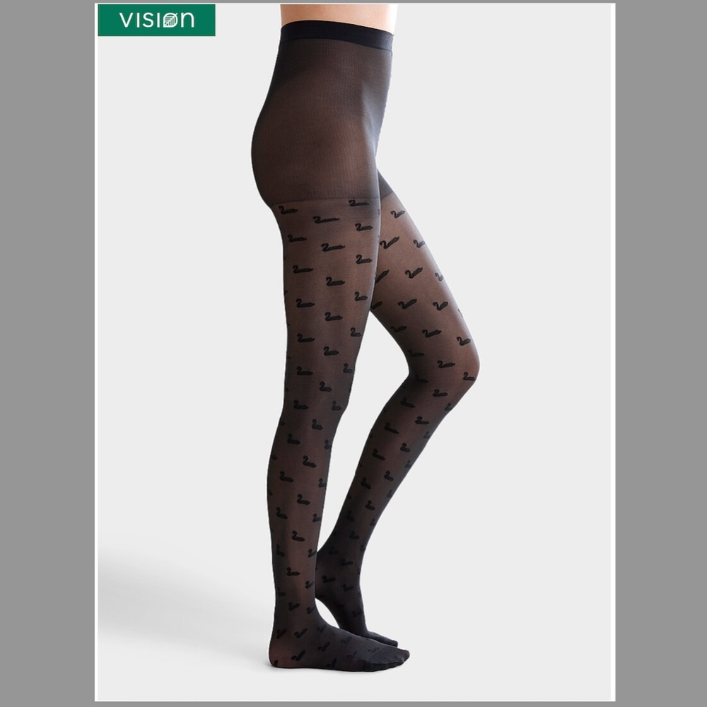 Whimsical black swan sheer pantyhose tights made in Italy NWT